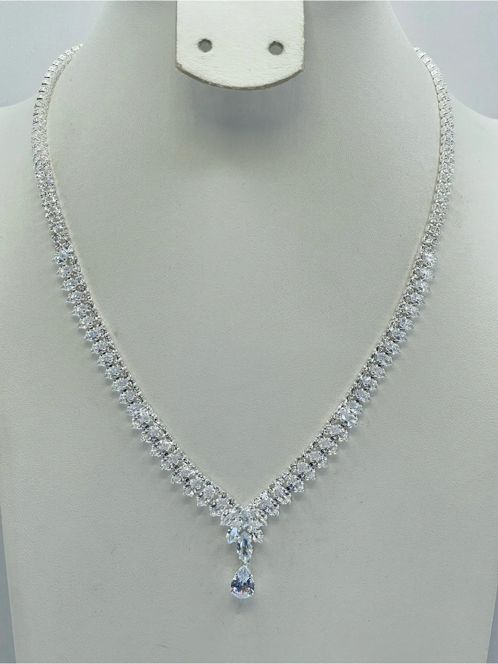 Swarovski Crystal Elements White Crystal Y Drop Bridal Tennis Necklace Art Deco